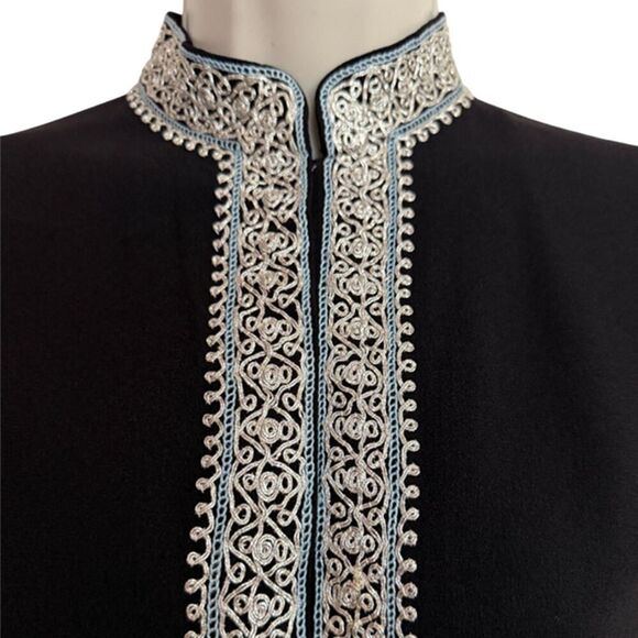Embroidered Black & Silver Vintage Mandurian Collar Top Size M - Picture 5 of 10